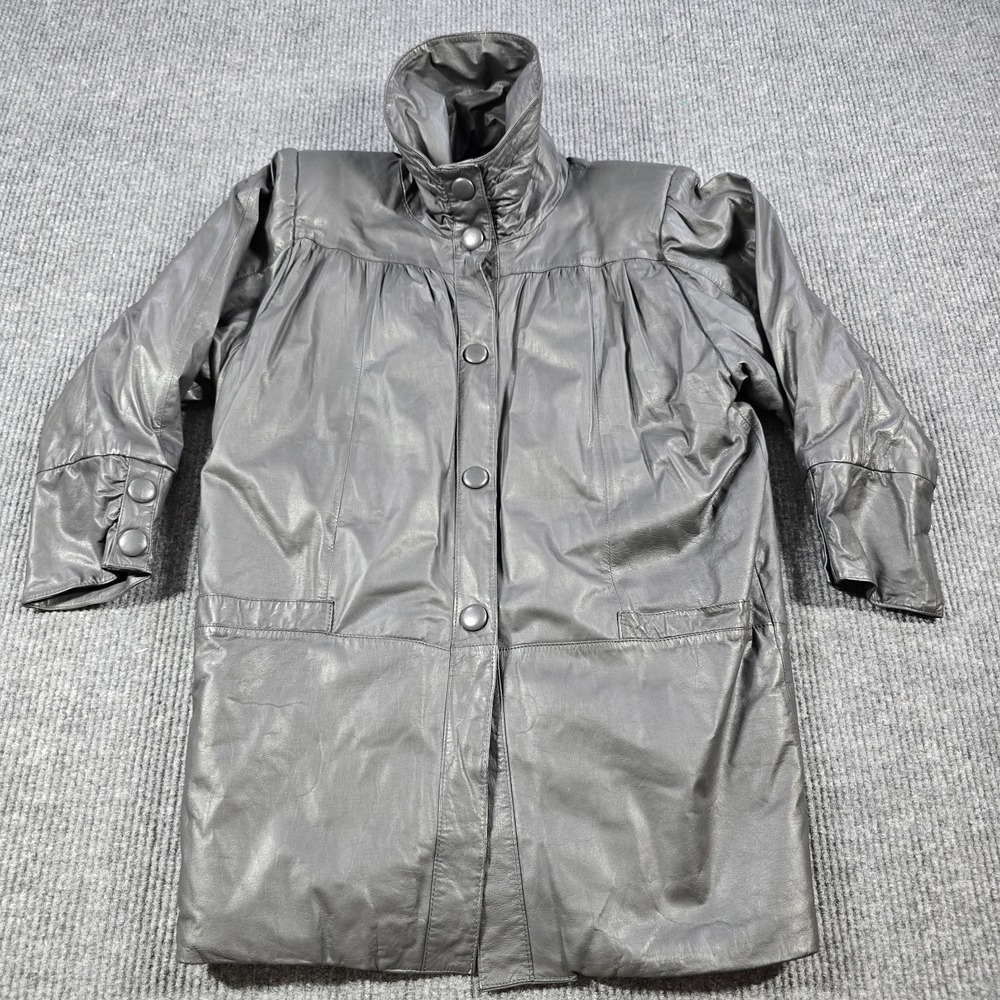 Vintage 90s Pelle Jacket Womens Small Black Snap Front Long Leather‎ Jacket